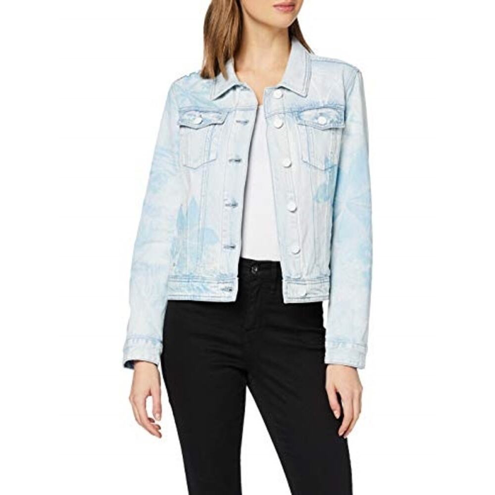 DESIGUAL NWT $159 Whaii Demin Distressed Tropical Print Jacket Size 36 (US 2)